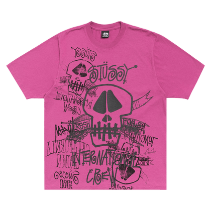 Stussy Skulls Tee Pigment Dyed 'Berry'