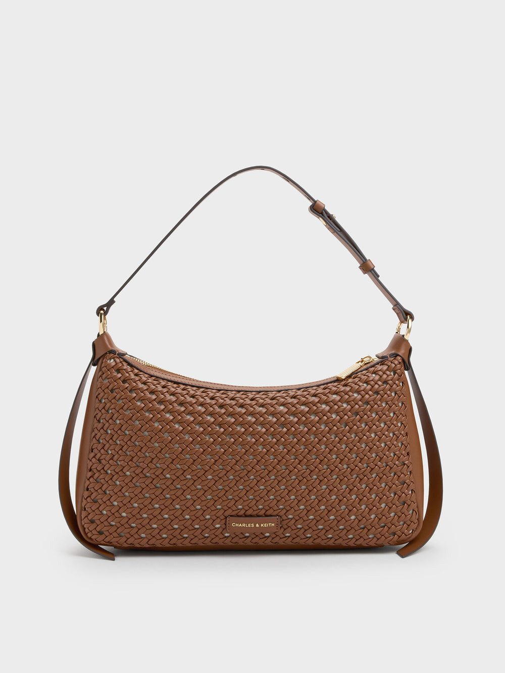 CHARLES & KEITH Calla Woven Shoulder Bag in Chocolate - front view