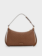 CHARLES & KEITH Calla Woven Shoulder Bag in Chocolate - front view