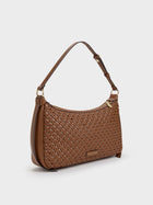 CHARLES & KEITH Calla Woven Shoulder Bag in Chocolate - detail view