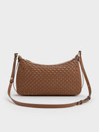 CHARLES & KEITH Calla Woven Shoulder Bag in Chocolate - worn on shoulder