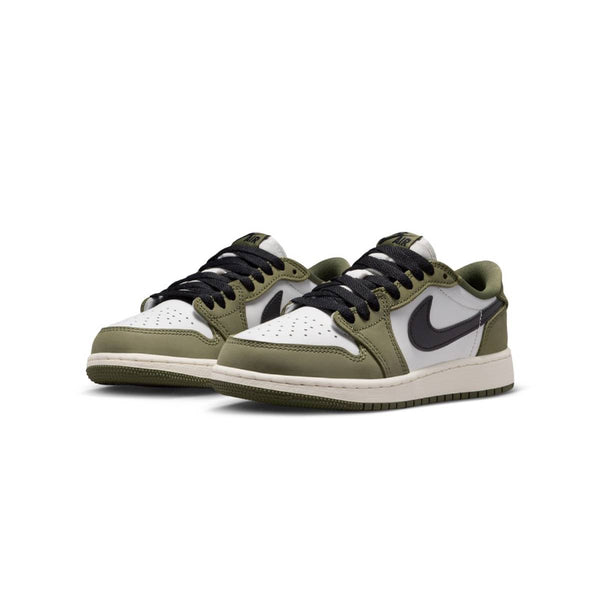 Kids Air Jordan 1 Retro Low OG Medium Olive Summit White - profile