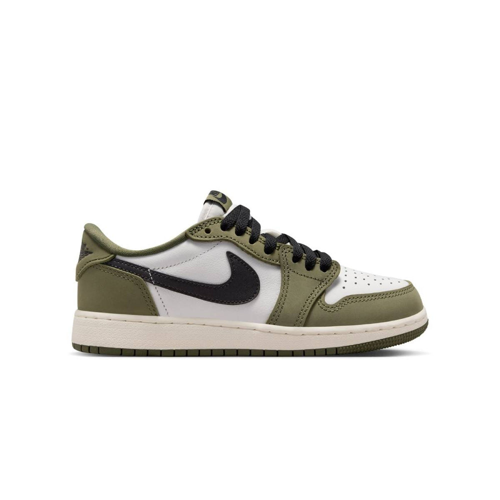 Kids Air Jordan 1 Retro Low OG Medium Olive Summit White - side view